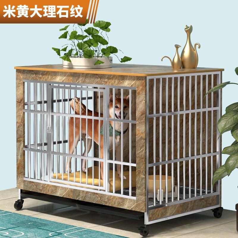 不锈钢狗笼子木质家用室内大型犬带厕所小中型犬宠物金毛拉布拉多