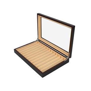 现货批发烤漆12位钢钢笔收纳展示盒钢笔包装盒简约木质 木制笔盒