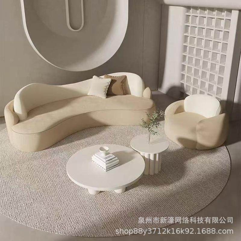 奶油风布艺沙发异形创意网红款美容院服装店休息区接待弧形沙发椅,住宅家具,布艺沙发,淘宝优惠券,粉丝福利购,淘宝优惠卷