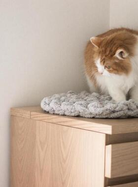 influffy茸里-圆猫狗睡垫编织毛绒坐垫狗垫宠物垫防滑垫绒毛垫子