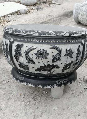 石雕鱼缸荷花缸青石花盆仿古石缸庭院户外流水摆件养鱼池大石缸