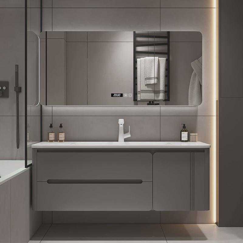 熠达新款橡木浴室柜组合陶瓷一体盆智能镜柜卫生间洗漱洗脸台盆柜