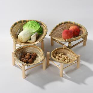 竹编馒头筐果盘圆簸箕竹篮子干果篮茶道手编大号点心篮手工竹制品