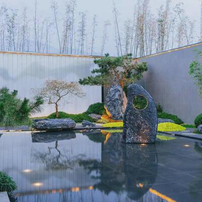 施工石假山护坡石日式园林枯山水野山石黑色景观石假山造景黑山