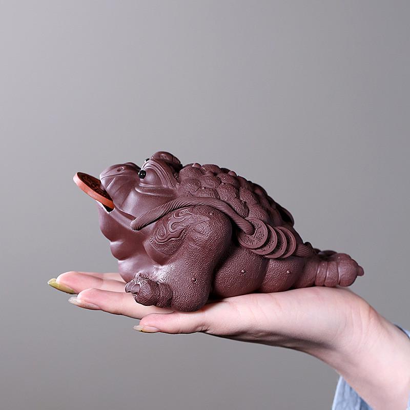 紫来顺批发宜兴紫砂茶宠摆件精品纯手工金蟾大号茶道茶玩31149