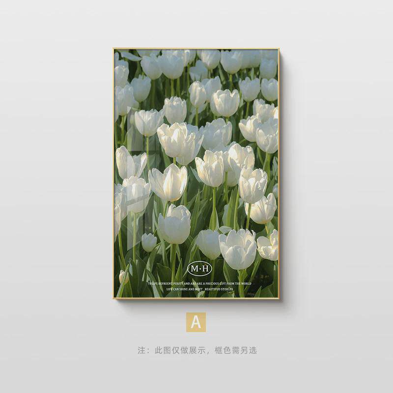 唯美餐厅桌面摆画小清新卧室挂画北欧ins风郁金香单幅客厅装饰画
