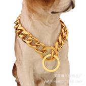 17mm新款 钛钢不锈钢金色中型杜宾金毛宠物大狗链宠物p链链条颈圈
