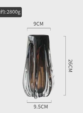 现代轻奢收口玻璃花瓶摆件插花客厅玄关茶几高级灰水养插花装饰