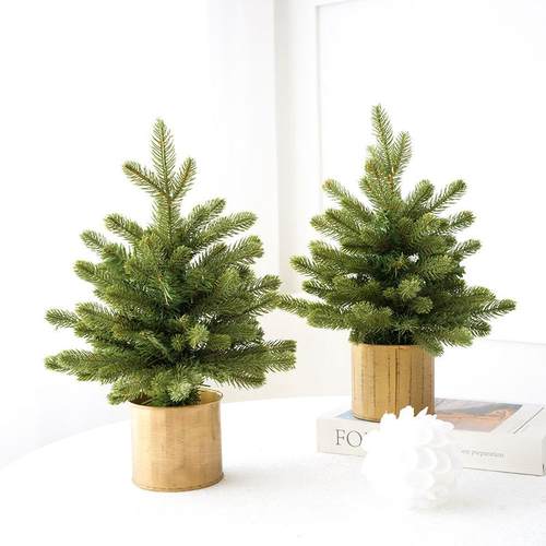 圣诞装饰迷你小树仿真圣诞树摆件桌面pe混合叶绿色圣诞树