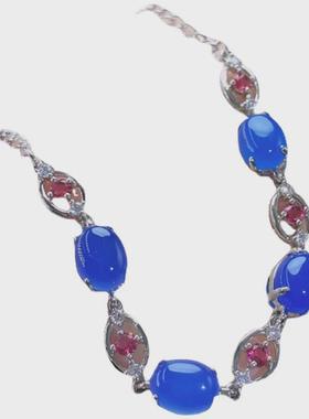 冰种蓝玉髓可调节轻奢镶嵌手链女玛瑙宝石手串镀金高雅送女生礼物