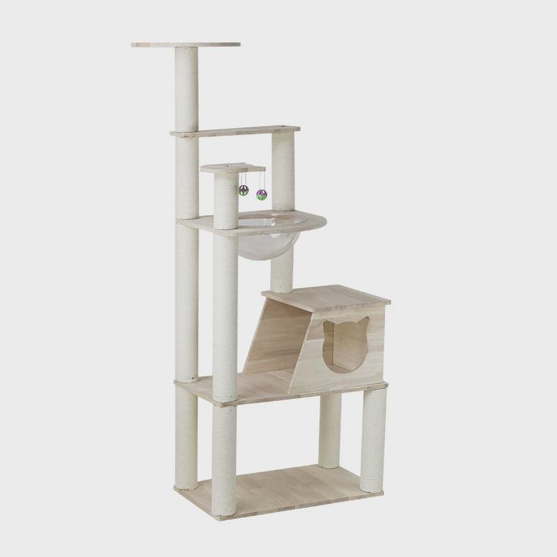 实木一体太空舱透明半球猫爬架猫窝猫树橡胶木多层组合猫爬架定制