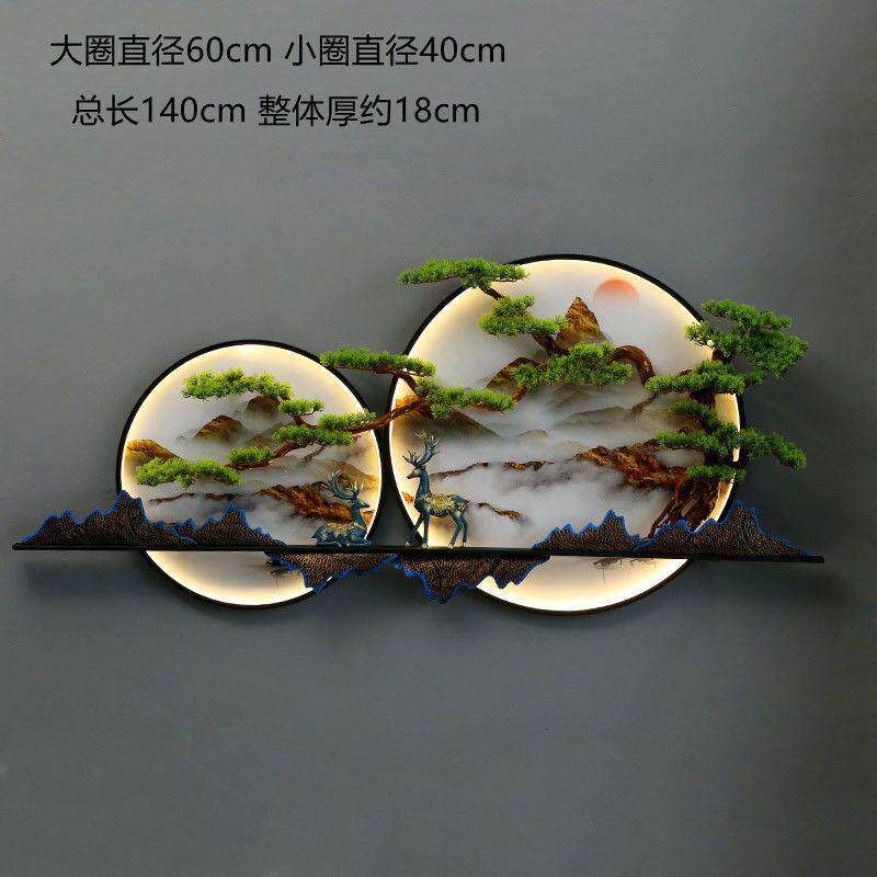 y禊4y禊4新中式装饰画客厅玄关山水背景墙圆形立体带灯会所挂件装