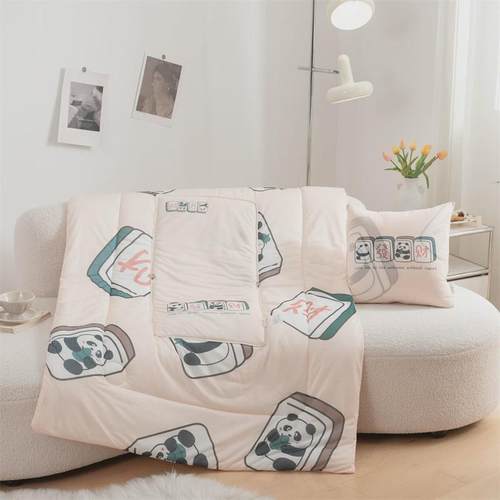 卡通动物凉感丝抱枕被子两用冰丝凉被子儿童午睡小被子夏天空调被