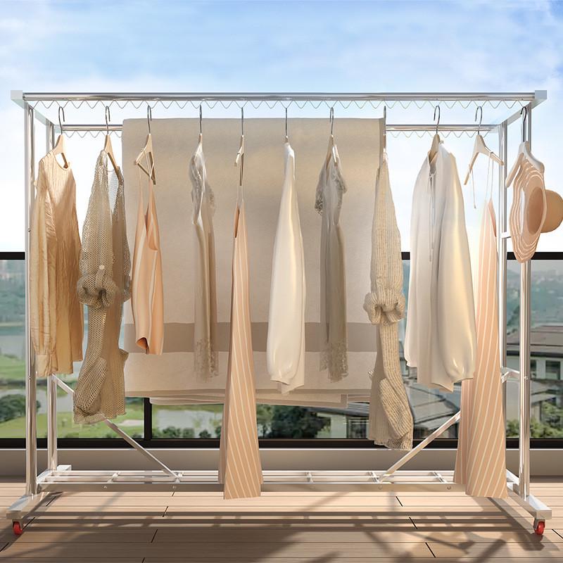 落地可移动厚大加晾衣架不锈钢承重带滑轮可晒被子简易大容量晾晒