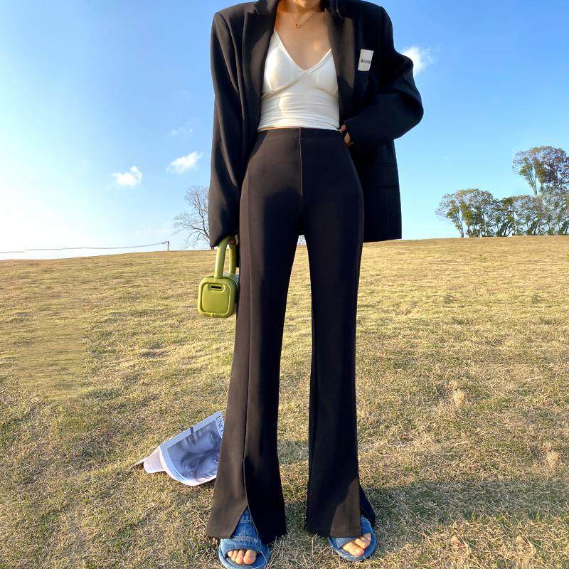 薄款弹力黑色女2025夏季显瘦开叉裤垂感拖地阔腿裤,女装/女士精品,休闲裤,淘宝优惠券,粉丝福利购,淘宝优惠卷