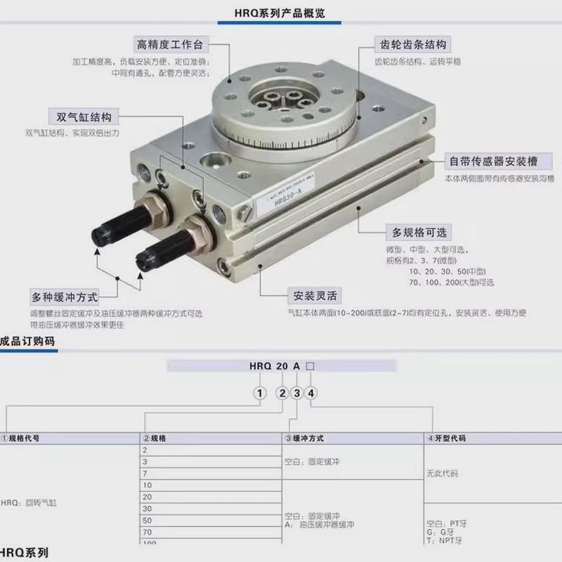 回转hrq气缸hrq2/3/7/10/20/30/50/70/100/200高精旋转气缸