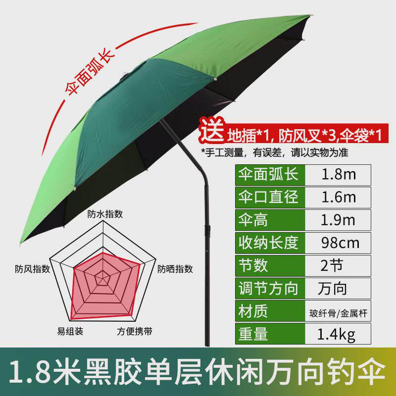 万向威营户外戴黑胶钓鱼伞2.4/2.2米双层防雨防晒大伞折叠太阳伞