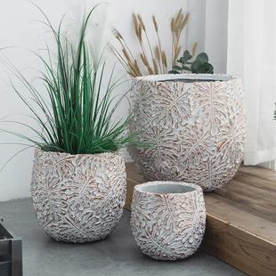 北欧落地高筒创意户外水泥花盆组合大号绿萝室内花园庭院园林景观