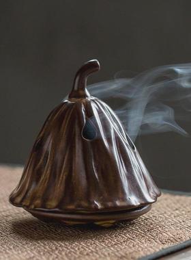 覆古桔棕釉悟禅莲香炉香器 家用室内禅意 沉香檀香熏香炉
