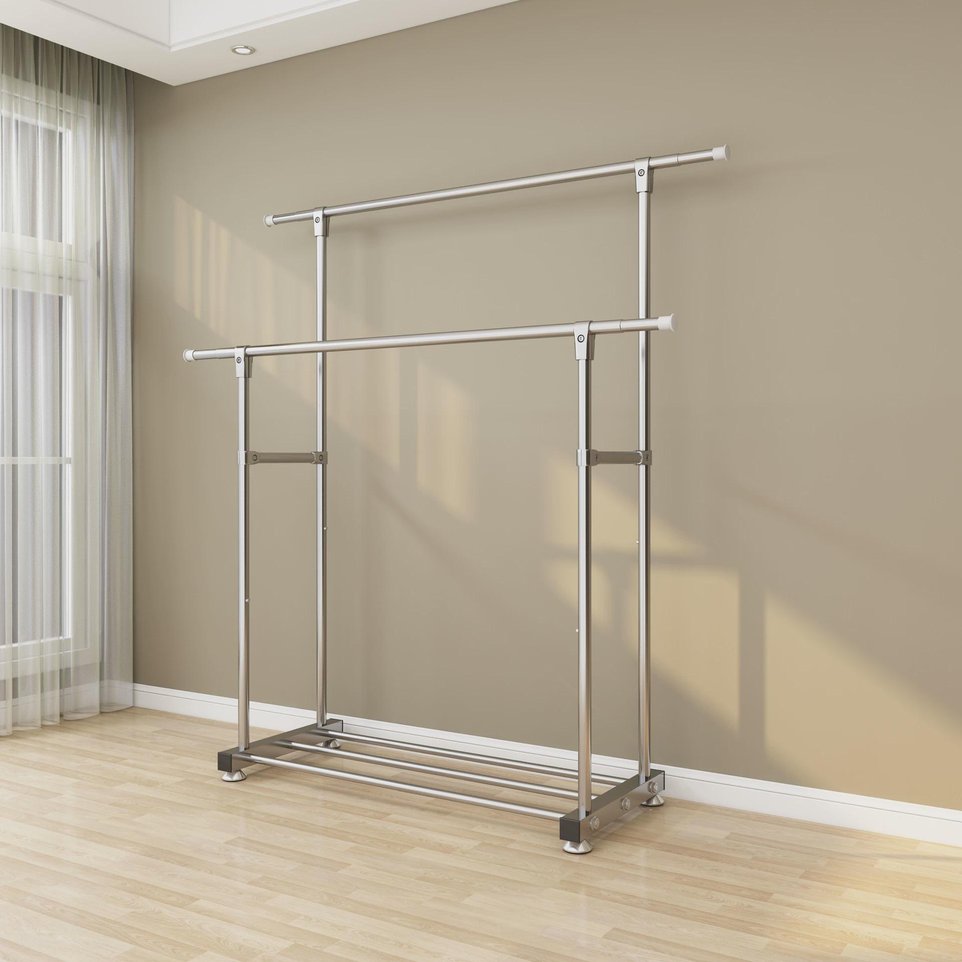 晾衣架落地双杆式不锈钢家用移动晾室内落地衣架折叠衣架挂衣架