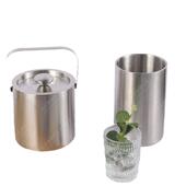 双层盖不锈钢香槟桶带提手双层冰桶1.3L直身双层冰桶酒吧用品