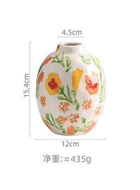 日式手绘捏手陶瓷花瓶复古风家居客厅装饰燕尾兰插花花瓶家居摆件