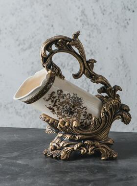 创意家居欧式轻奢复古陶瓷架客厅酒柜美式装饰品酒瓶红酒架摆件