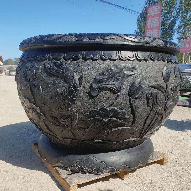 石雕鱼缸石头庭院青石装饰摆件水缸荷花养鱼花盆圆形仿古超大石缸