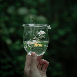 鱼戏手工贴花公道杯耐热玻璃绿茶泡茶杯家用透明分茶器茶海匀茶杯