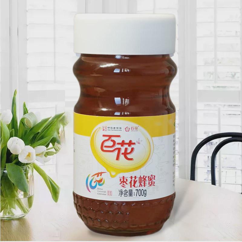 中华老字号 百花牌枣花蜂蜜700克玻璃瓶装农家自产野生土蜂