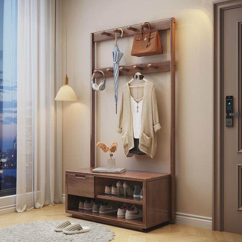 实木挂衣架立式衣帽架落地鞋柜换鞋凳一体入户门玄关可坐衣帽柜,收纳整理,置地/升降晾晒衣架,淘宝优惠券,粉丝福利购,淘宝优惠卷