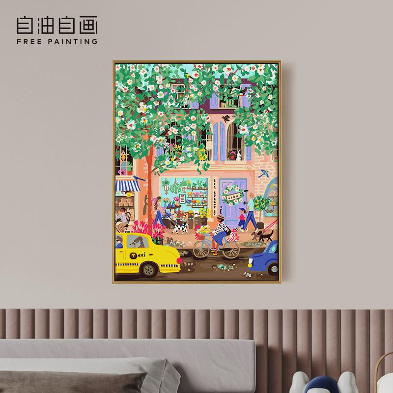 53n数字油画diy成人手工填色圣诞手绘填充油彩画涂色小街