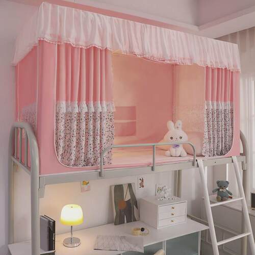 新款学生上下铺遮光蚊帐三开门床幔帘支架儿童宿舍防尘家用一体式