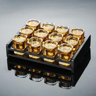 白酒杯6个烈酒杯12只装 青苹果玻璃套装 托盘家用洋酒杯小号一口杯