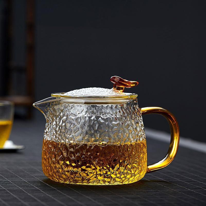 复古锤纹玻璃茶壶 家用高硼硅玻茶壶