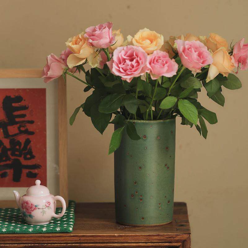 陶美集 景德镇粗陶手工复古花瓶鲜花毛笔笔筒桌面民宿花器不漏水