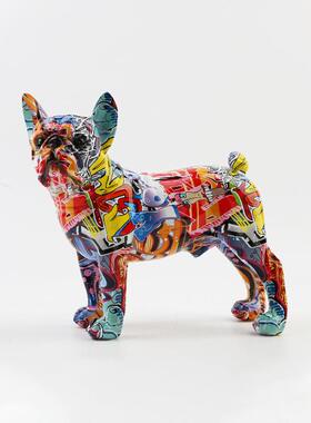 客厅玄关书架狗狗树脂工艺品动物装饰小摆件仿真法斗创意家居摆件