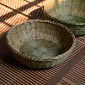 竹编制品水果篮圆形竹筐家用簸箕收纳篮馒头鸡蛋收纳筐小箩筐竹篮