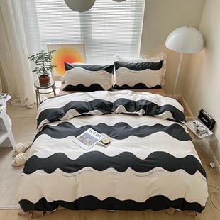 ins纯棉被套全棉四件套ab版小清新简约学生三件套12868印花床单