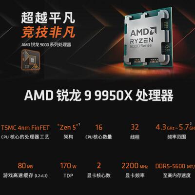 AMD锐龙新品发售R7 9800X3D  9700X R9 9950X处理器9000系列CPU