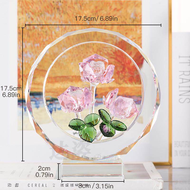 水晶玻璃工艺品花好月圆创意玫瑰花仿真花摆件卧室客厅装饰品摆件