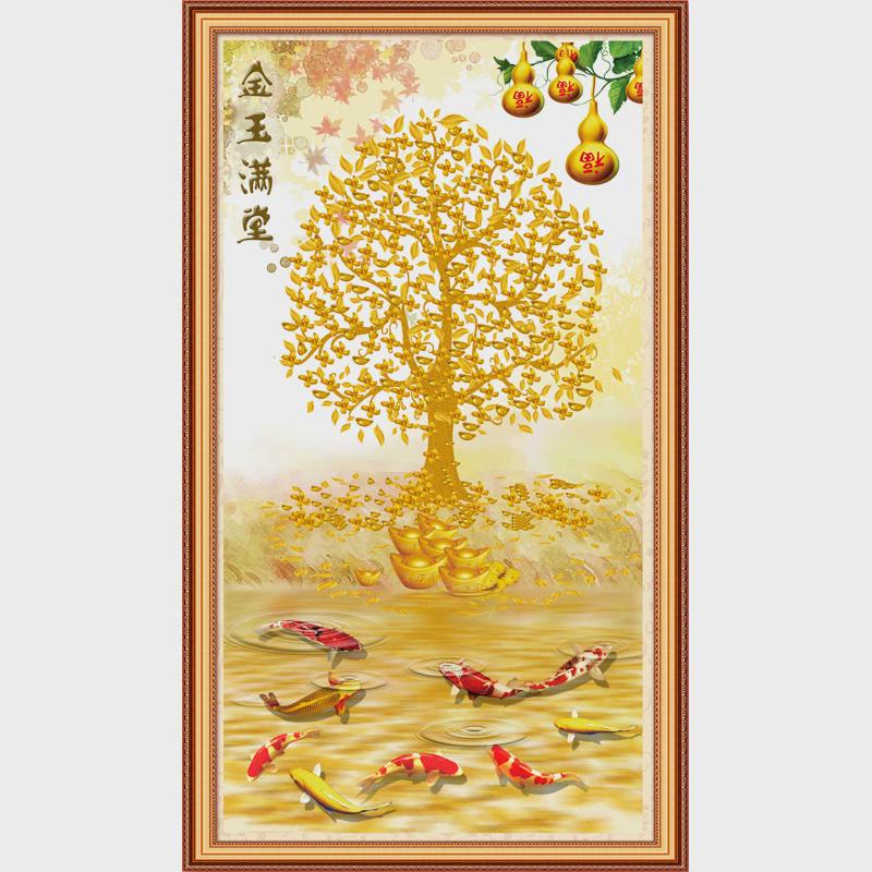 发财树装饰画金玉满堂摇钱树葫芦自粘贴画客厅玄关过道墙画背景墙图片