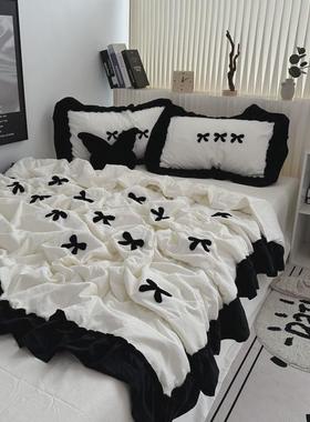 28n韩系少女黑色花边蝴蝶结夏凉被四件套夏季空调被被芯薄三件套