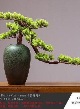 新中式玄关迎客松摆件木制真绿植盆景客厅创意枯山水禅意装饰品
