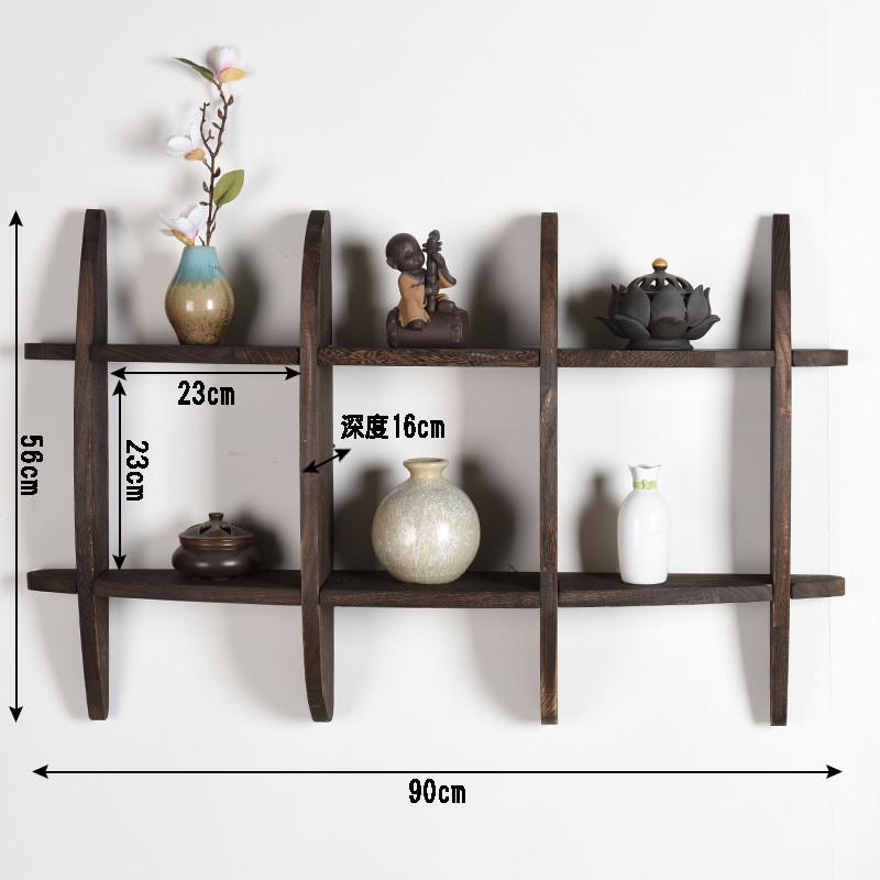 博古架摆中式挂墙茶杯架仿古多宝阁壁挂式置物架茶具实木架展示架