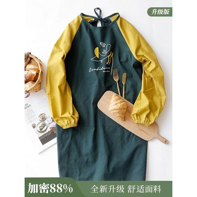 111v画画女罩衣新款围裙长袖防水厨房家用做饭穿的书法上班工