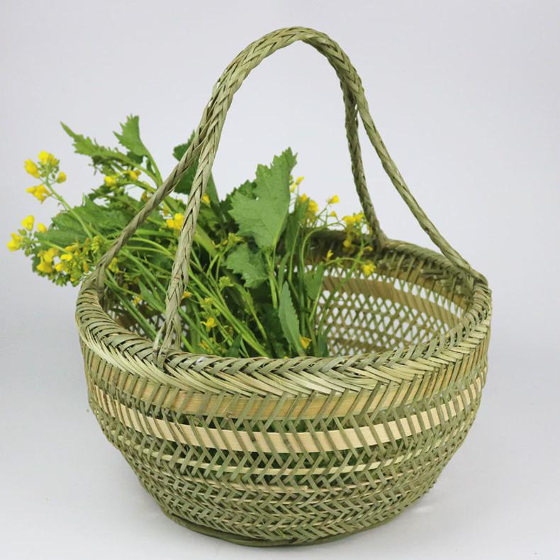 竹编收纳筐手提买菜篮子手工竹筐水果篮鸡蛋篮厨房竹篮家用购物篮