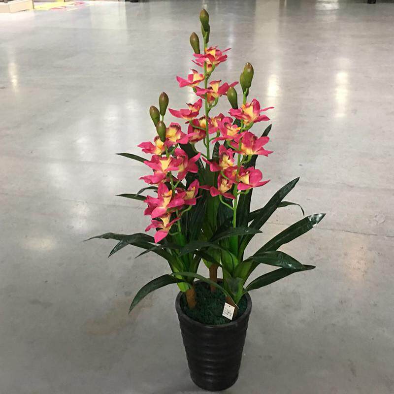 仿真花假花三杆蕙兰家居装饰仿真绿植客厅落地盆景室内塑料花盆栽