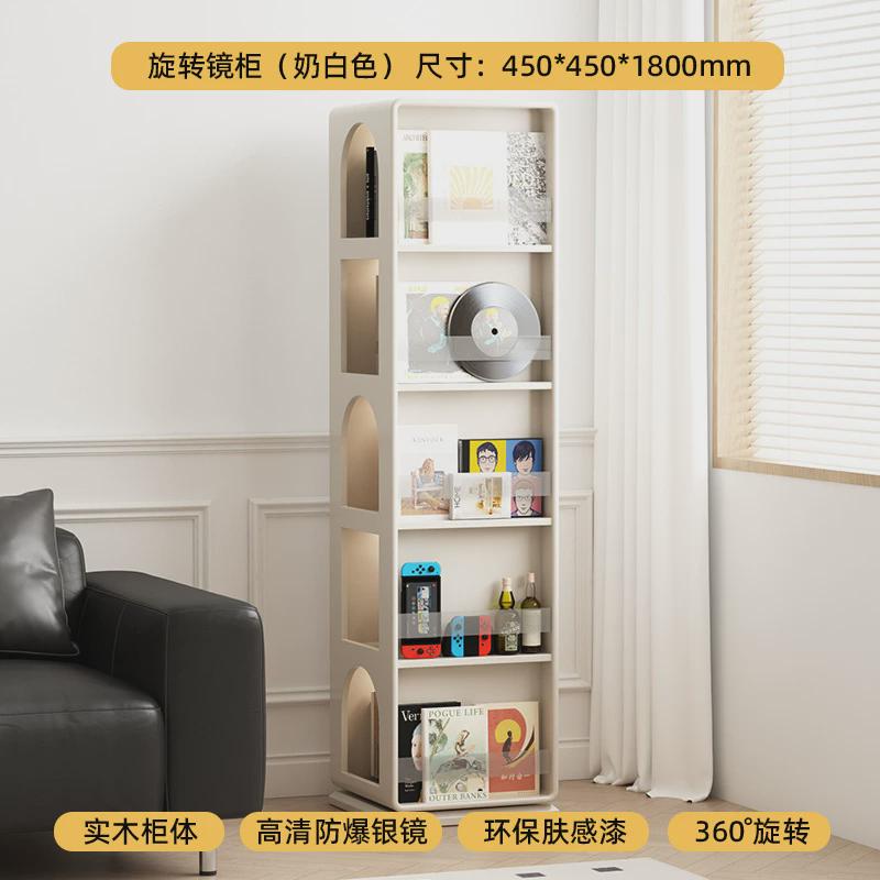 h实木落地全身镜可旋转穿衣镜多功能复古书柜储物架杂志柜展示镜