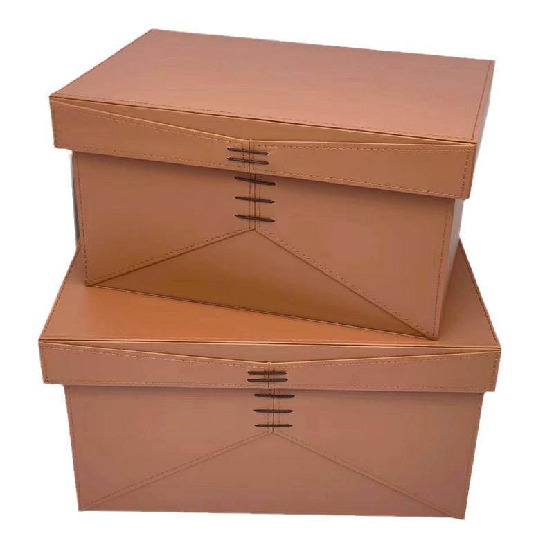 轻奢穿绳皮革收纳箱衣帽间装饰品样板房柜顶卧室大储物收纳盒摆件